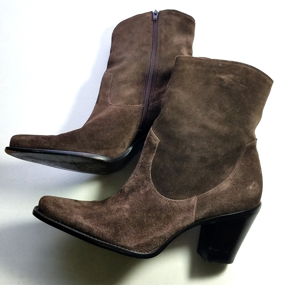 Via Spiga Suede Heel Boot Pointed Square Zip 9.5
